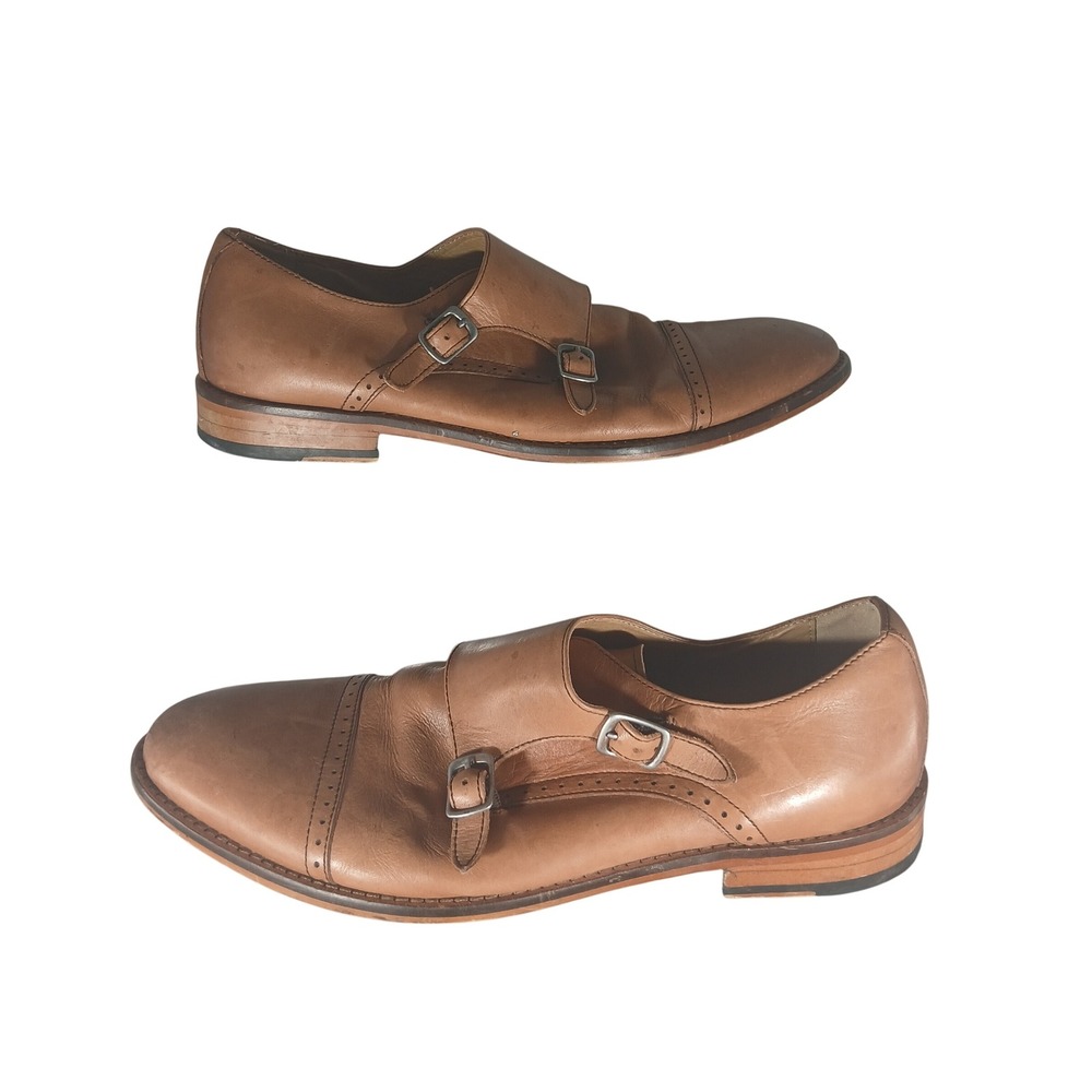 Express Men Leather‎ Double Monk Strap Cap Toe Dress Shoes Brown Size 9